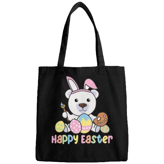 Funny Bear Happy Easter Cute Polar Bear At Easter With Easter Eggs Cute Bears Bags