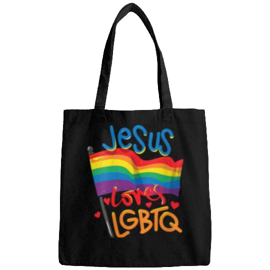 Christian Jesus Christ Christian Womens Gay Pride Jesus Loves LGBTQ Rainbow Flag prayer Bible Verse Christ Bags