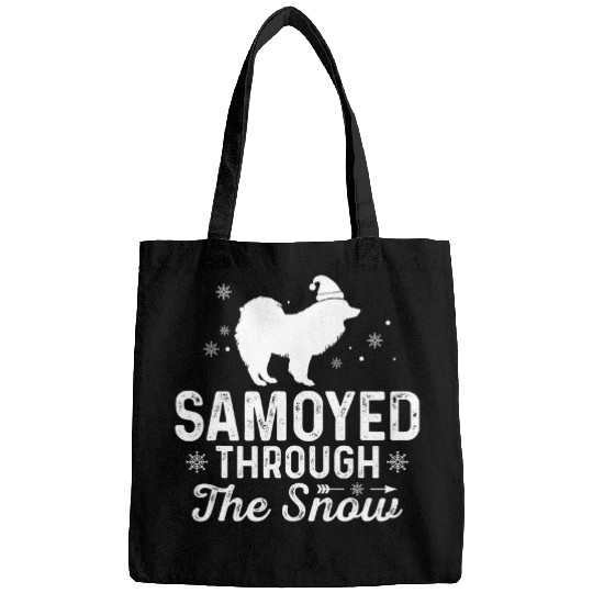 Dog Samoyed through the snow Funny Christmas New Year Dog Bags