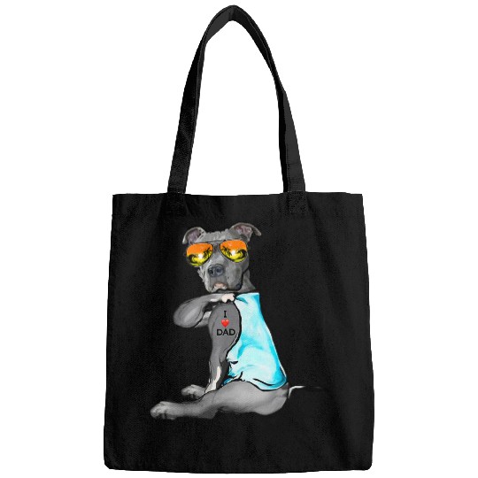 Bully Lover Dog Funny Dog Pitbull I Love Dad Tattoo Glasses Fathers Day 64 Pitbull Dog Bags