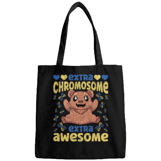Blue Yellow Ribbon Cute Bear Down Syndromes Awareness Bags