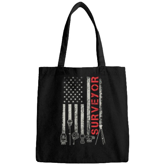 American flag land Surveyor surveying puns engineer Bags