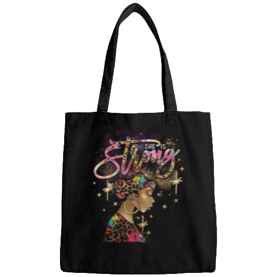 Leopard Afro Woman She Is Strong Bible Verse Melanin Women Bags