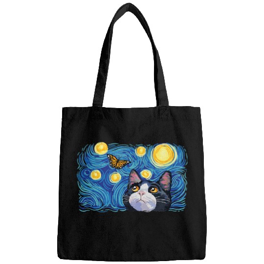 Cat Starry Night Cat Van Gogh Lover In A Starry Sky Night 2 Bags
