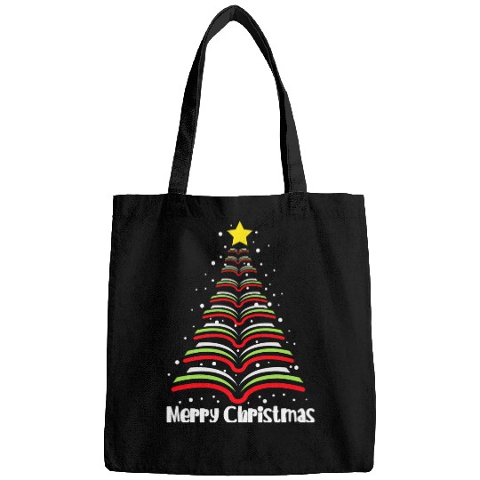 Reading Book Merry Christmas Tree Love Reading Books Librarian Nerd 2 Reader Bags