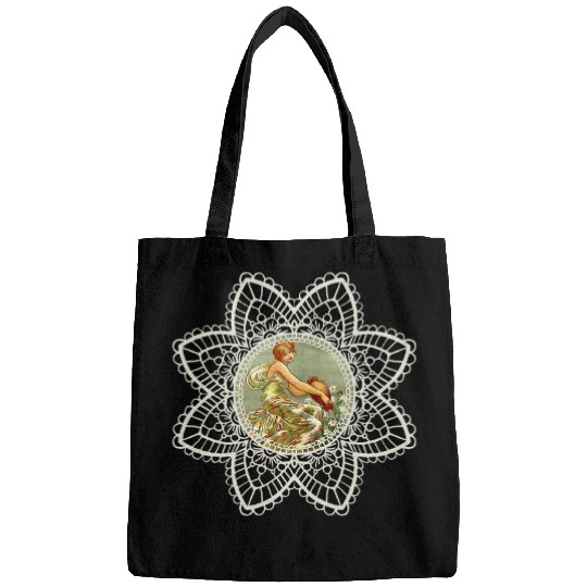 Beautiful Romantic Art Nouveau Lady pours water Lace Frame Bags