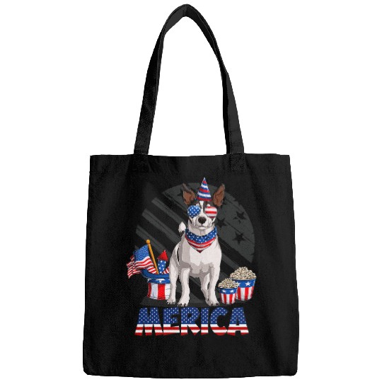 Dog Jack Russell Happy 4th of july american flag patriotic Jack Russell dog Bags