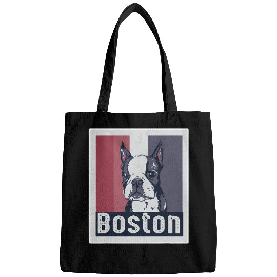 Boston Terrier Puppy Portrait Block Stripe Bags