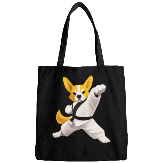 Corgi Doing Karate Kick Black Belt Martial Arts Dog Bags