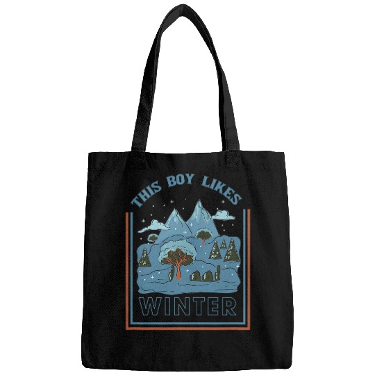 Boy Likes Winter Season Cozy Snow Landscape Bags
