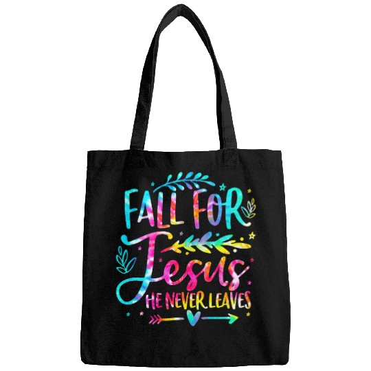 Christian Jesus Christ Christian Tie Dye Fall For Jesus He Never Leaves Christian Fall Season 89 Bible Verse Christ Bags