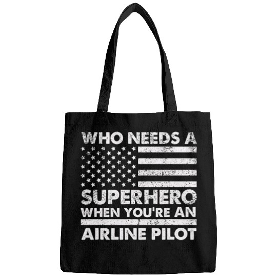 Funny Airline Pilot Superhero vintages Tee For Men Dad Bags