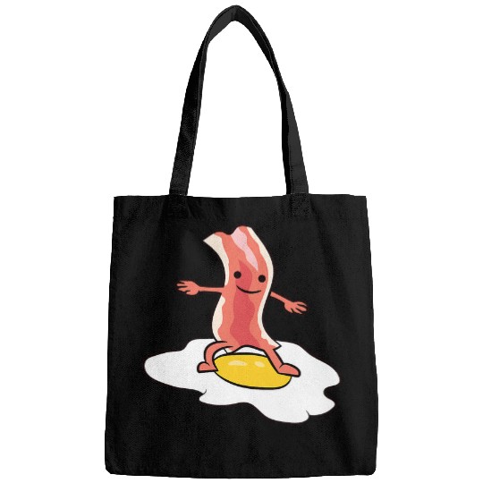 Surf Life Kawaii Bacon Surfing On Fried Egg Breakfast Egg and Bacon Bags