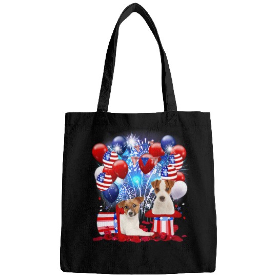 Dog Jack Russell Terrier Firework American Flag 4th Of July Dog Bags