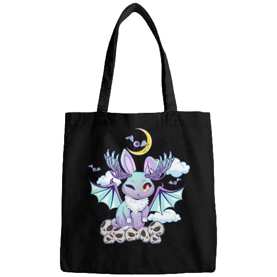 Rabbits Pastel Goth Rabbit Bat Wings Kawaii Anime Mint Green Creepy Bags