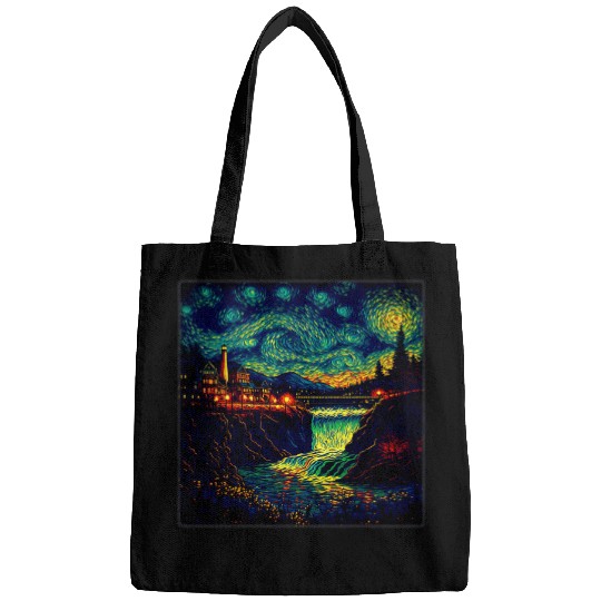 Surrealism Starry Night Niagara Falls Bags