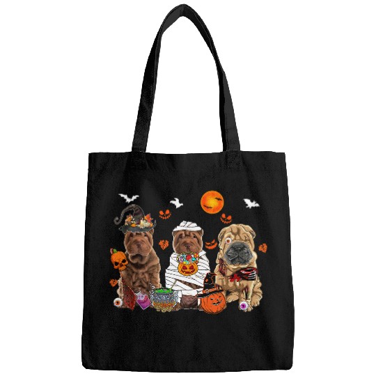 Three Shar Pei Dogs Witch Scary Mummy Halloween Zombie Lover Bags