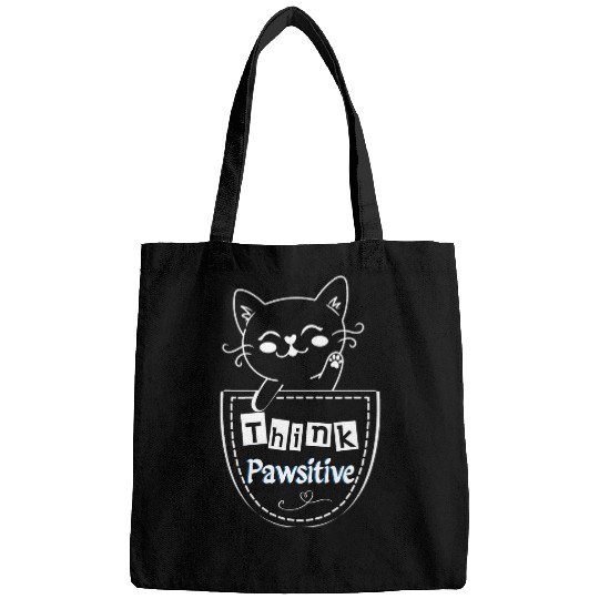 Cat In Pocket Think Pawsitive Gift for Kitty Lovers Bags