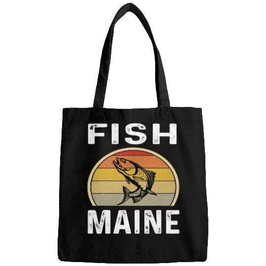 Fishing Salmon Fishing Maine Fish Trip Vacation Fisherman Retro Fisher Bags