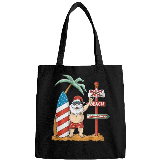 Surf Life Santa With USA Patriotic Surfboard Christmas in July Bags