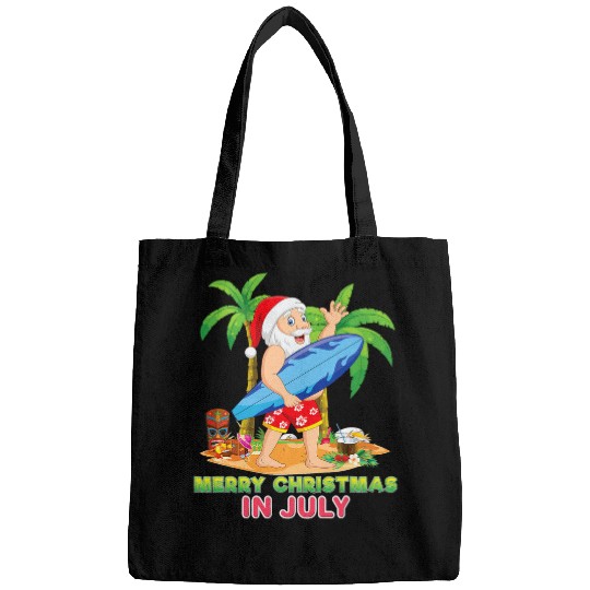 Surf Life Merry Christmas Mele Kalikimaka Santa Surfing Surf In July Bags