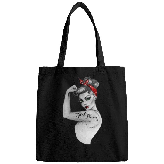 Girl Power Pin Up Art by Anne Cha Modern Rosie the Riveter Bags