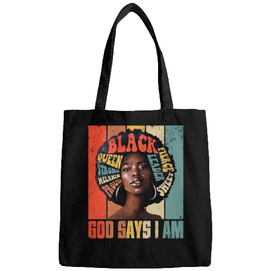 Christian Retro God Says I Am Christian Black Queen BHM Afro Girls Christ Bags