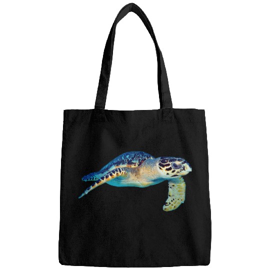 Friendly Sea Turtle Swimming Underwater Photo Art Cutout Bags