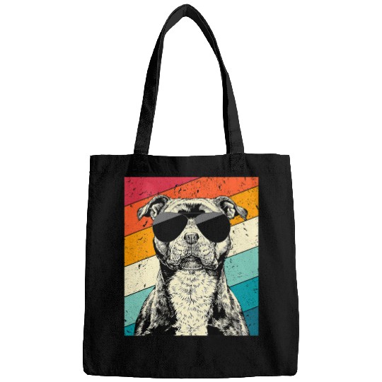Dog Staffordshire Retro Staffordshire Bull Terrier with Sunglasses Dog Lovers Bags