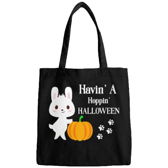 Bunny Rabbit Having Hopping Fun Halloween Pumpkin Paw Prints Bags
