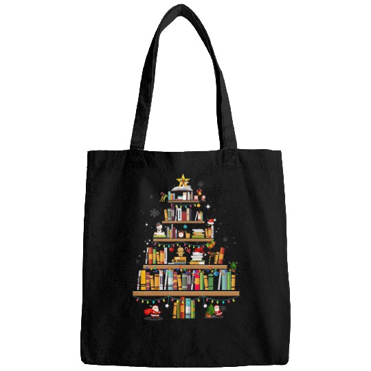 Reading Book Merry Christmas Tree Love Reading Books Librarian Nerd Reader Bags