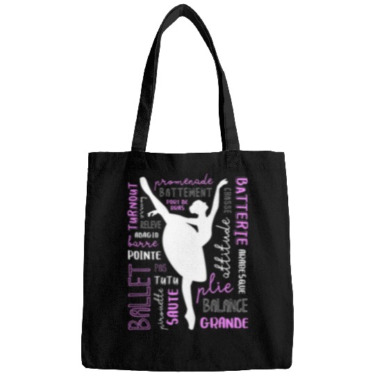 Ballet Terms Typography Ballerina Silhouette Word Art Gift 1 Bags