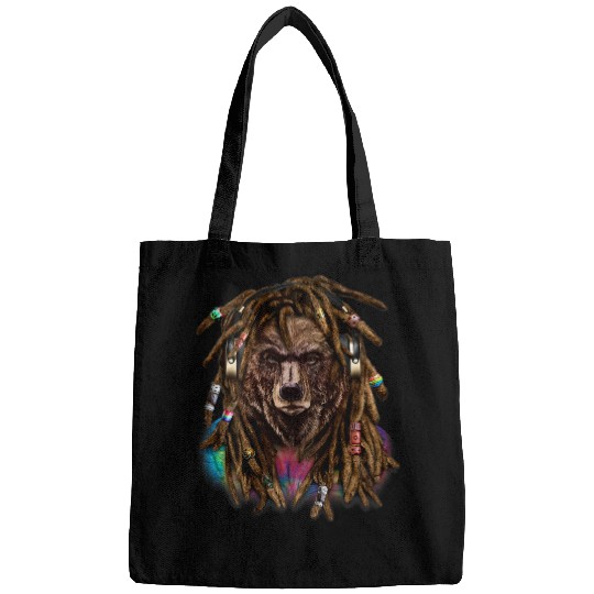 Funny Bear Grizzly Bear with Reggae Dreadlocks Hair Cute Bears Bags
