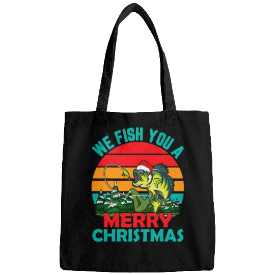 Fishing You Merry Christmas in July Fishing Santa Funny Graphic Fisher Bags