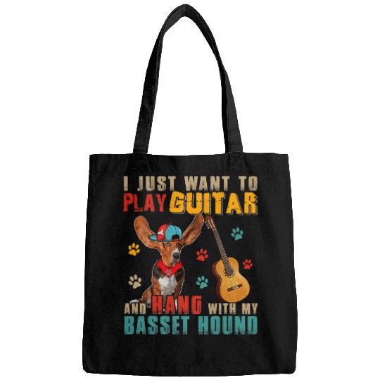 Dog Basset Hound vintages Play Guitar And Hang With My Basset Hound Guitarist Bags