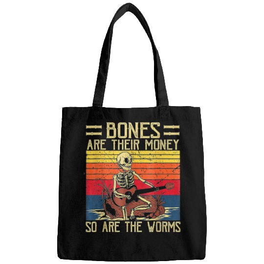 Skeletons Skulls Bones Are Their Money Skeletons Playing Guitar vintages 1 Skull Bags