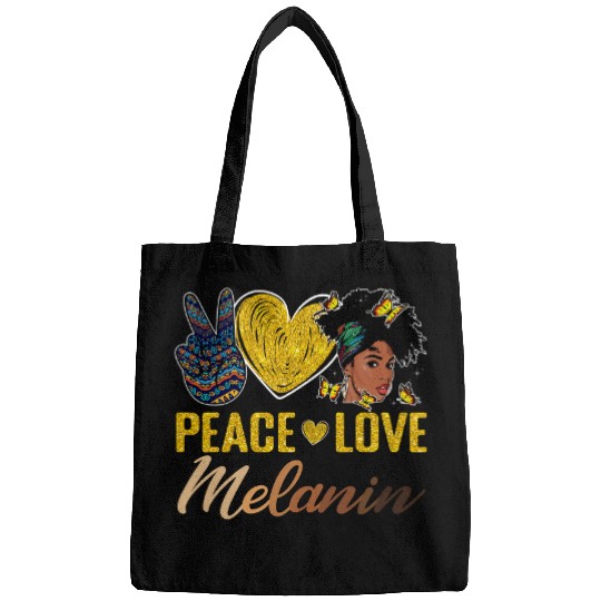 Peace Love Melanin BHM BLM Black History Pride Afro Women Bags