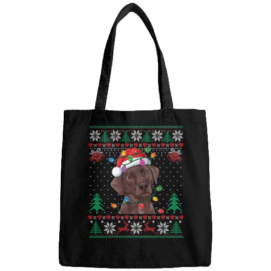 Labrador Lab Dog Chocolate Labrador Christmas Santa Hat Dog Ugly Sweater Bags