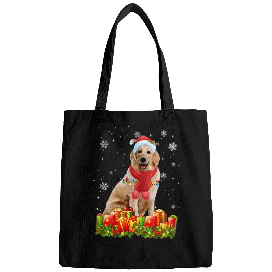 Goldie Reindeer Golden Retriever Dog With Santa Hat Christmas Light 20 Golden Retriever Dog Bags