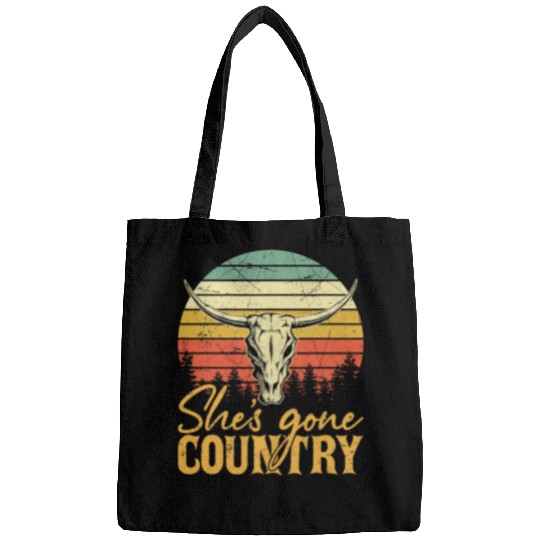 Skeletons Skulls Shes Gone Country Music Howdy Rodeo Western Bull Skull Bags