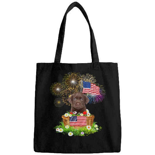 Labrador Lab Dog Chocolate Labrador Dog 4th July Basket American Flag Flower Bags