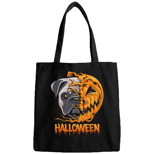 Pug Lover Halloween Pumpkin Skeletons Scary Spooky Season 119 Pugs Dog Bags