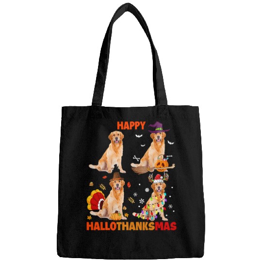 Goldie Happy Hallothanksmas Funny Golden Retriever Dog Lover 183 Golden Retriever Dog Bags