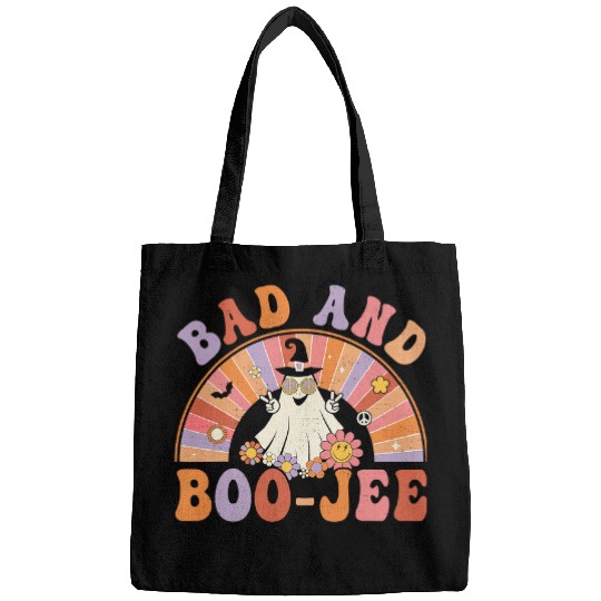 Retro Groovy Bad And Boo Jee Floral ghosts Halloween Hippie145 Bags