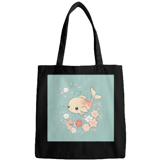 Swimming Pool Cute Kawaii Koi Fish swimming with cherry blossom flowers Bags