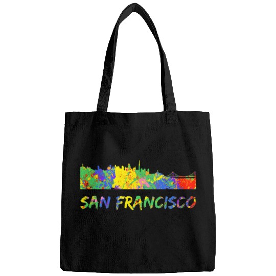 Colorful Rainbow Skyline Art vintages San Francisco Skyline Bags