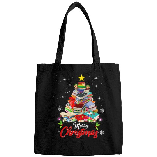 Reading Book Merry Christmas Tree Love Reading Books Librarian Nerd 3 Reader Bags