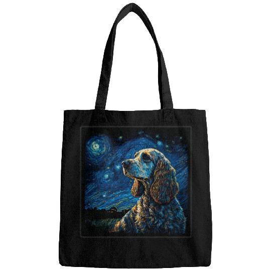 Dog Cocker Spaniel Surrealism Starry Night English Cocker Spaniel dog Bags