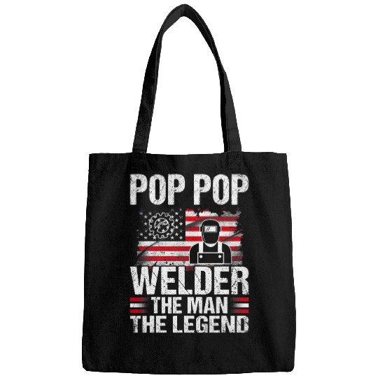 Welders Pop Pop Welder The Man The Legend Retro USA Flag Bags
