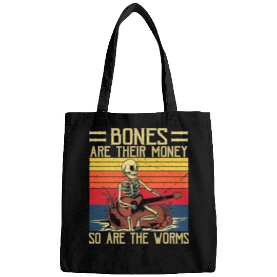 Skeletons Skulls Bones Are Their Money Skeletons Playing Guitar Retro vintages 8 Skull Bags